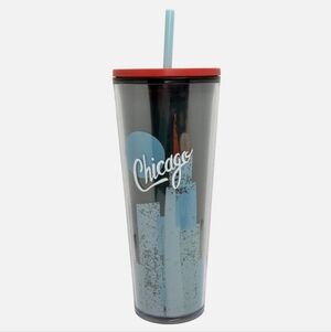 Starbucks Chicago Skyline Tumbler with Straw - Blue and Red